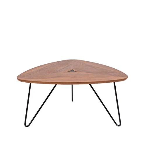 Marque Amazon - Rivet - Table basse triangulaire, en noyer et à base en métal noir, 40.6 x 83.05 x 81.02 cm