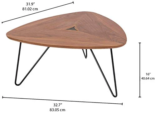 Marque Amazon - Rivet - Table basse triangulaire, en noyer et à base en métal noir, 40.6 x 83.05 x 81.02 cm