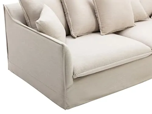 Canapé 3 Places en Tissu et Lin Beige SANKA