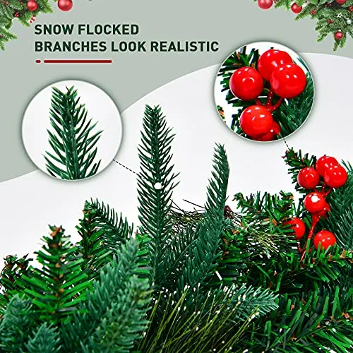 wucgea 2.7m Guirlande Sapin Noël – Extérieures Guirlande Sapin Artificiel avec lumières et Pommes de pin Boules de Noel pour décorer Manteau de cheminée Porte fenêtre escaliers Garde-Corps