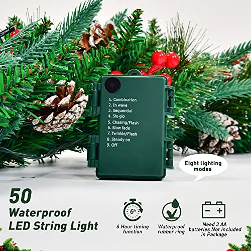 wucgea 2.7m Guirlande Sapin Noël – Extérieures Guirlande Sapin Artificiel avec lumières et Pommes de pin Boules de Noel pour décorer Manteau de cheminée Porte fenêtre escaliers Garde-Corps