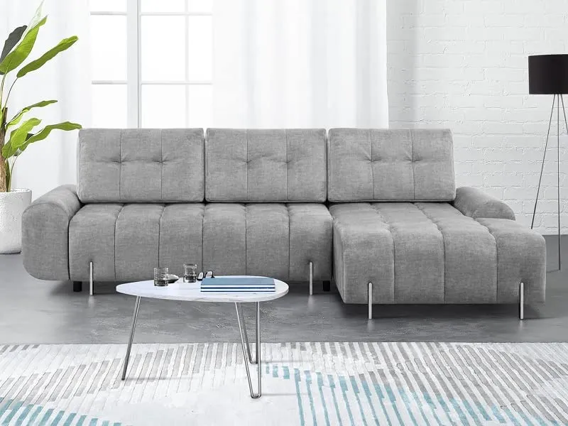 mb-moebel Canapé d'angle Droit/Gauche en lit Convertible avec Coffre 4 Places - Pieds en Métal, en Tissu - Salon & séjour - 290cmx172cmx96cm - Coraline (Droit, Gris Clair)