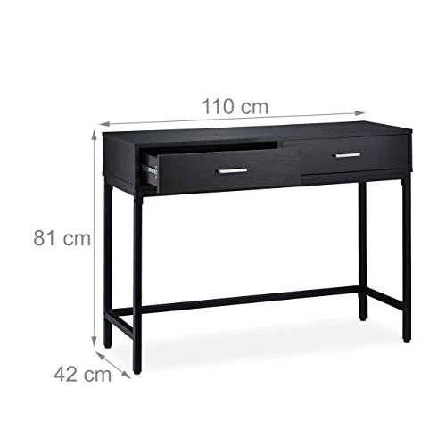 Relaxdays Table Console, Meuble d’appoint 2 tiroirs, HLP 81 x 110 x 42 cm, étroit, Couloir & Salon, Gain de Place, Noir
