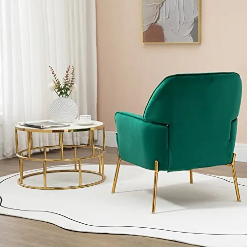 SEPNINE Fauteuil de Salon Moderne en Velours - pour Salon et Chambre à Coucher - Jusqu'à 135 kg (Vert)