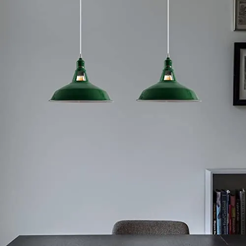 Générique Lampe à Suspension Industrielle, de Plafond en métal Vintage, éclairage Suspension, Abat-Jour, Lustre, luminaire, Suspendue loft pour Cuisine Restaurant (Vert) 30cmx30cmx16cm
