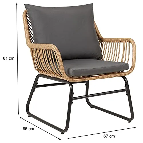 IDIMEX Chaise de Salle à Manger Albedo Imitation rotin, Fauteuil d'intérieur ou d'extérieur pour Jardin en polyrattan résistant aux UV et Acier Anti-Rouille laqué Noir, avec 2 Coussins Gris