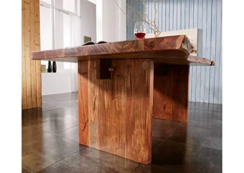 MASSIVMOEBEL24.DE Table à Manger 210x110cm - Bois Massif d'acacia laqué (Noisette) - Design Naturel - Freeform #103