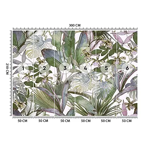 Feeby Papier Peint Intisse Tropical Feuillage Fleurs 300x210 cm vert Moderne Panoramique XXL Photo Mural Muraux Chambre Bureau Salle Plantes Exotiques Monstera