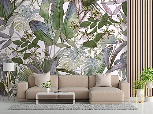 Feeby Papier Peint Intisse Tropical Feuillage Fleurs 300x210 cm vert Moderne Panoramique XXL Photo Mural Muraux Chambre Bureau Salle Plantes Exotiques Monstera