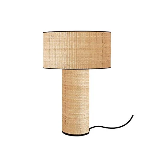 Lampe à poser en raphia et finition bleu canard luminaires déco (Noir)