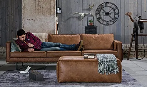 PEGANE Grand canapé 3,5 Places en éco-Cuir Bronco Marron, H 85 x L 277 x P 86 cm
