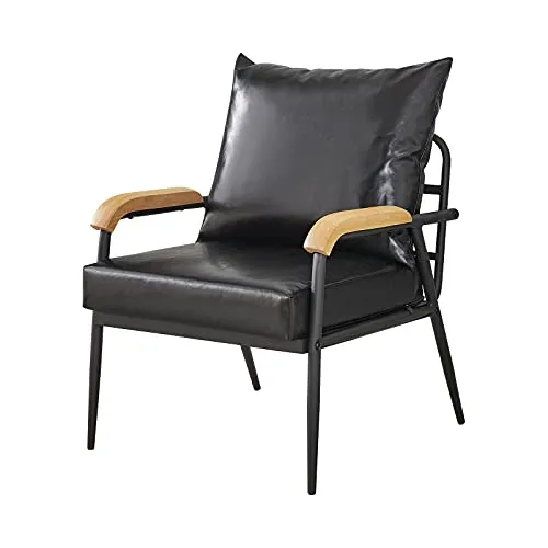 CLIPOP Fauteuil rétro Moderne avec Cadre en métal et Coussin en Cuir synthétique pour Salon, Chambre à Coucher, Salon (Noir)