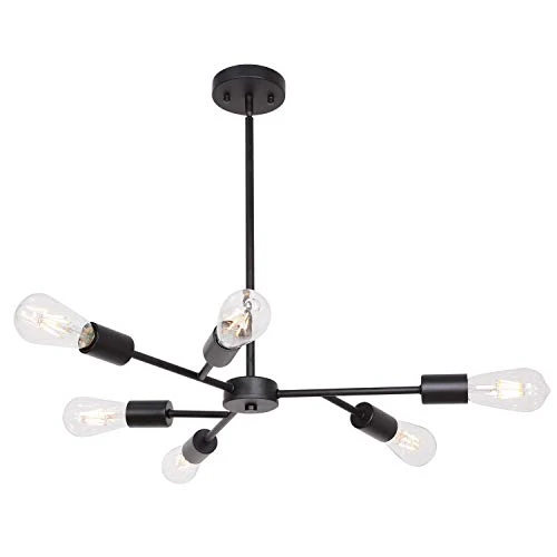 Pendentif Lumière Moderne Noire Satellite Suspension Industrielle Métal Lampe Suspensions Salle à Manger Lustre-6 Lumière