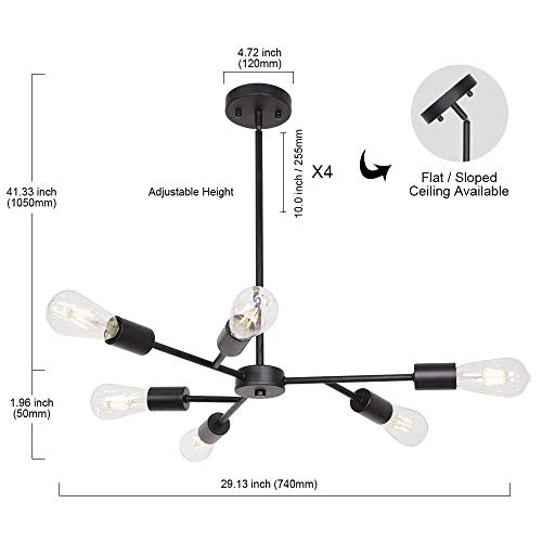 Pendentif Lumière Moderne Noire Satellite Suspension Industrielle Métal Lampe Suspensions Salle à Manger Lustre-6 Lumière
