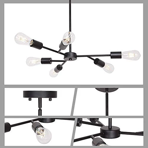 Pendentif Lumière Moderne Noire Satellite Suspension Industrielle Métal Lampe Suspensions Salle à Manger Lustre-6 Lumière