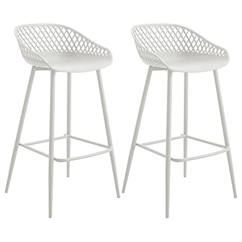 IDIMEX Lot de 2 tabourets de Bar IREK Chaise Haute pour Cuisine ou comptoir au Design Retro avec accoudoirs, en Plastique et métal Blancs, Hauteur d'assise 75 cm