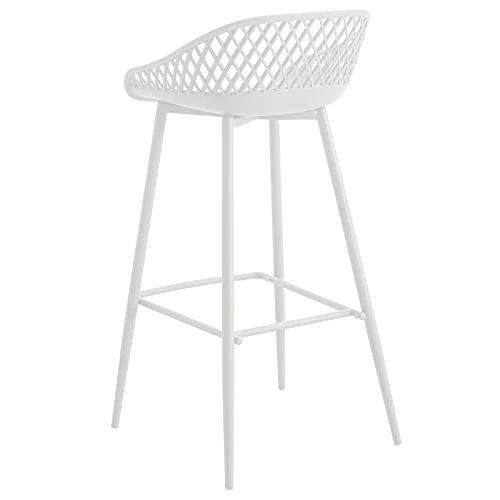 IDIMEX Lot de 2 tabourets de Bar IREK Chaise Haute pour Cuisine ou comptoir au Design Retro avec accoudoirs, en Plastique et métal Blancs, Hauteur d'assise 75 cm