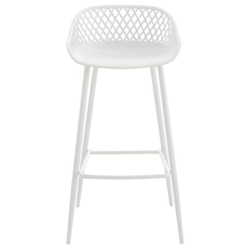 IDIMEX Lot de 2 tabourets de Bar IREK Chaise Haute pour Cuisine ou comptoir au Design Retro avec accoudoirs, en Plastique et métal Blancs, Hauteur d'assise 75 cm