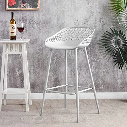 IDIMEX Lot de 2 tabourets de Bar IREK Chaise Haute pour Cuisine ou comptoir au Design Retro avec accoudoirs, en Plastique et métal Blancs, Hauteur d'assise 75 cm