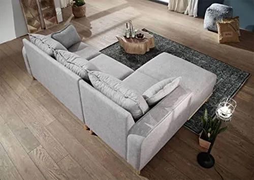 MASSIVMOEBEL24.DE Canapé d'angle (Gris Clair) - Inspiration scandinave - BJÖRN
