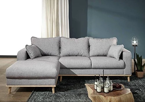 MASSIVMOEBEL24.DE Canapé d'angle (Gris Clair) - Inspiration scandinave - BJÖRN