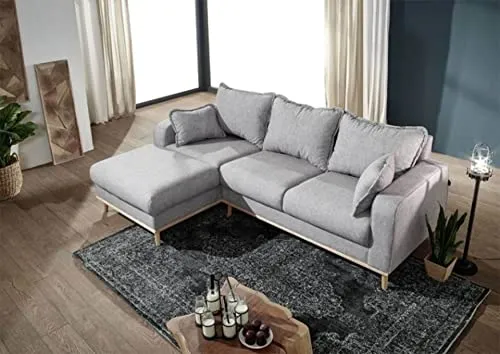 MASSIVMOEBEL24.DE Canapé d'angle (Gris Clair) - Inspiration scandinave - BJÖRN