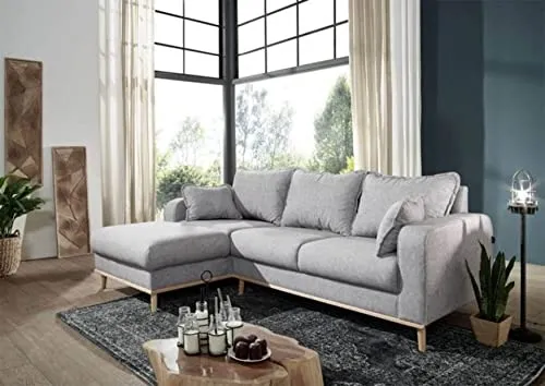 MASSIVMOEBEL24.DE Canapé d'angle (Gris Clair) - Inspiration scandinave - BJÖRN