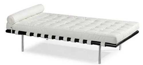 ElleDesign Daybed 180 cm Mies Van der Rohe Barcelona Lit Blanc Noir dormeuse en Cuir véritable