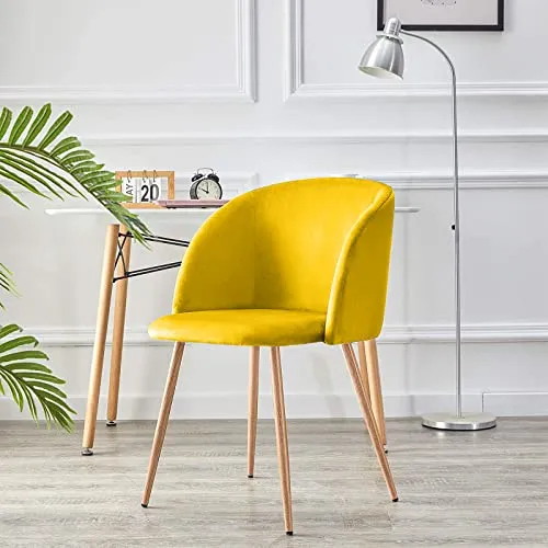 JIASEN - Fauteuil de salle à manger en velours 2 pièces avec pieds en métal tapissés pour chambre à coucher, salle de séjour, chaise de baignoire temporaire de cuisine (jaune)