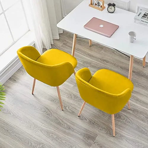 JIASEN - Fauteuil de salle à manger en velours 2 pièces avec pieds en métal tapissés pour chambre à coucher, salle de séjour, chaise de baignoire temporaire de cuisine (jaune)