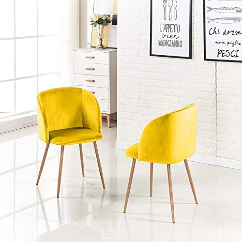 JIASEN - Fauteuil de salle à manger en velours 2 pièces avec pieds en métal tapissés pour chambre à coucher, salle de séjour, chaise de baignoire temporaire de cuisine (jaune)