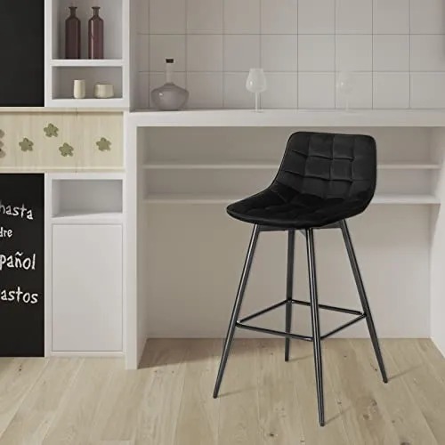 WOLTU BH143sz-2 Lot de 2 Tabouret de Bar Design Chaise Haute pour Bar Bistro siège en Velours avec Repose-Pieds Cadre en métal,Noir