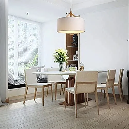 Suspensions Lustre lampe Abat-jour à tambour rond lustre en tissu abat-jour en bois suspension au plafond lampe suspendue for chambre enfants chambre loft salon cuisine luminaire ( Color : White )