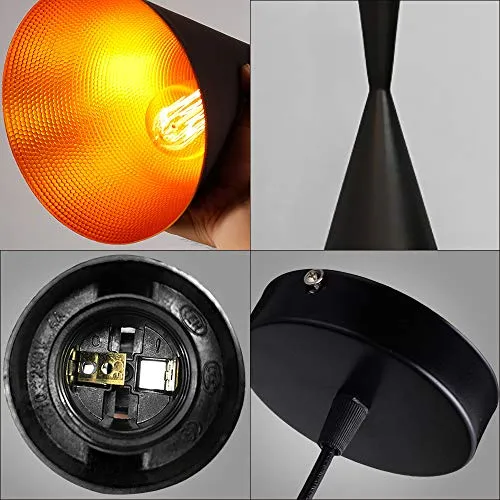 Glighone Suspension Luminaire Moderne Style Industrielle Vintage Rétro E27 Lustre Edison Culot Plafonnier Abat-jour en Métal Eclairage pour Chambre Cuisine Salle à Manger Salon Escalie Bar Couloir