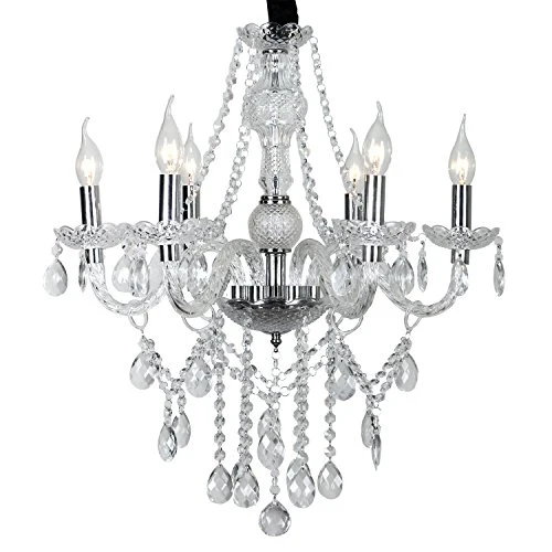 SAILUN 6 lustre en cristal lustre pampilles moderne vintage plafonnier lampe pendentif E14 suspension pour le salon, salle à manger, chambre à coucher (6-lustre)