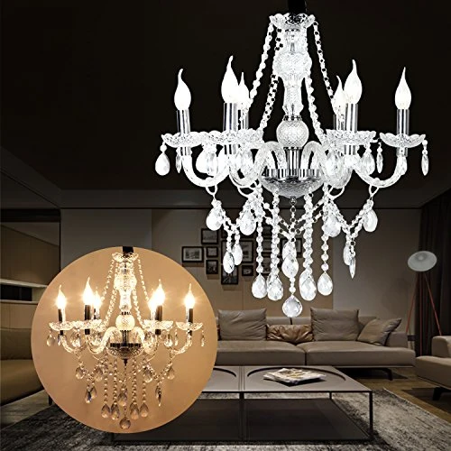 SAILUN 6 lustre en cristal lustre pampilles moderne vintage plafonnier lampe pendentif E14 suspension pour le salon, salle à manger, chambre à coucher (6-lustre)