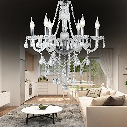 SAILUN 6 lustre en cristal lustre pampilles moderne vintage plafonnier lampe pendentif E14 suspension pour le salon, salle à manger, chambre à coucher (6-lustre)