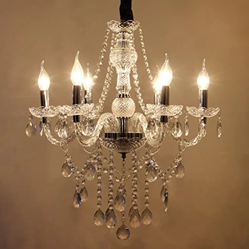 SAILUN 6 lustre en cristal lustre pampilles moderne vintage plafonnier lampe pendentif E14 suspension pour le salon, salle à manger, chambre à coucher (6-lustre)