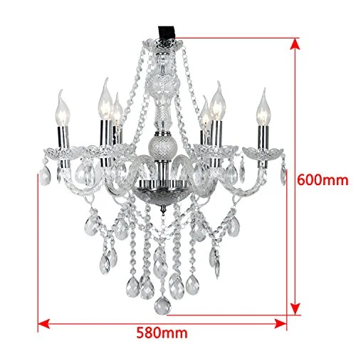 SAILUN 6 lustre en cristal lustre pampilles moderne vintage plafonnier lampe pendentif E14 suspension pour le salon, salle à manger, chambre à coucher (6-lustre)