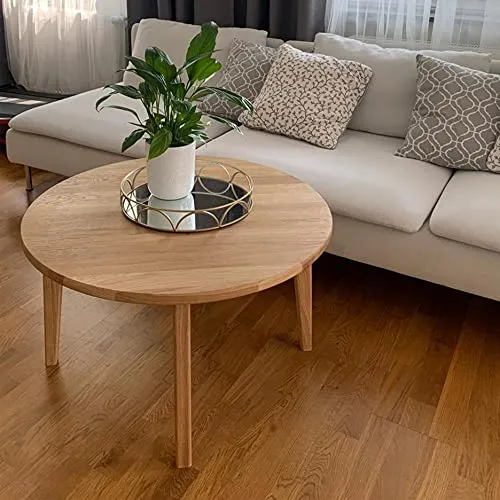 Table basse Casa ronde en bois véritable - Fabriquée à la main en chêne allemand - Design universel - Clair - S