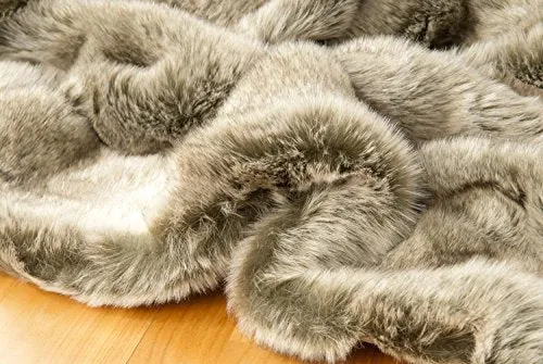Wohnen & Accessoires Couverture en Fourrure, Fausse Fourrure Couverture Loup Gris avec Fourrure Gris/Beige ou Oreiller (Couverture 220x240cm)