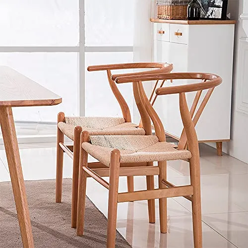 EME Chaise de salle à manger en bois Style nordique et bois de hêtre Finition naturelle et assise en corde tressée