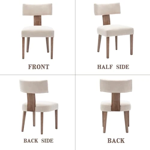 Wahson Lot de 4 Chaises de Salle à Manger en Tissu de Lin Chaise de Cuisine avec Pieds Bois, Chaises de Salon Rembourrées Style Vintage (Crème)