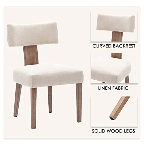 Wahson Lot de 4 Chaises de Salle à Manger en Tissu de Lin Chaise de Cuisine avec Pieds Bois, Chaises de Salon Rembourrées Style Vintage (Crème)