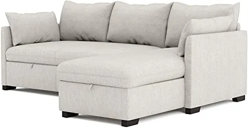 BUDWING Orlando Canapé Convertible d'angle Lit Chaise Longue Coffre Réversible Droite et Gauche Beige