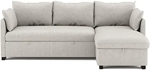 BUDWING Orlando Canapé Convertible d'angle Lit Chaise Longue Coffre Réversible Droite et Gauche Beige