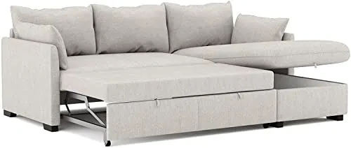 BUDWING Orlando Canapé Convertible d'angle Lit Chaise Longue Coffre Réversible Droite et Gauche Beige