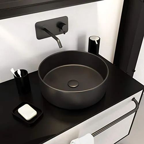 Vasque à poser ronde en céramique - diamètre 36cm - hauteur 11.5cm - ROUNDY DARK