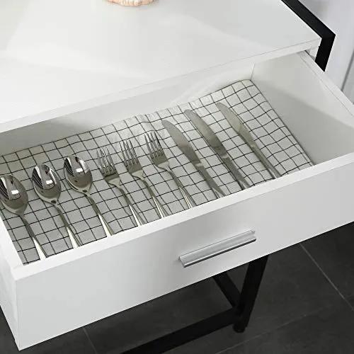 HOMCOM Console Table d'appoint Design dim. 120L x 34l x 81H cm 2 tiroirs métal Noir Panneaux Particules Blanc