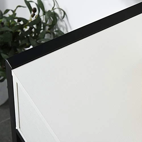 HOMCOM Console Table d'appoint Design dim. 120L x 34l x 81H cm 2 tiroirs métal Noir Panneaux Particules Blanc